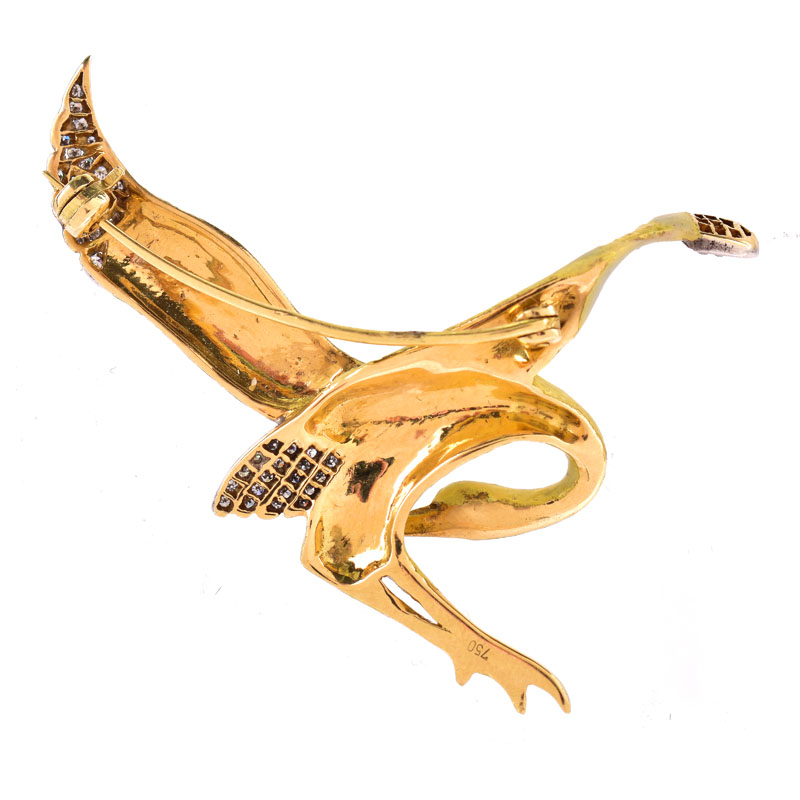 Vintage Approx. .45 Carat Round Brilliant Cut Diamond and 18 Karat Yellow Gold Swan Brooch.