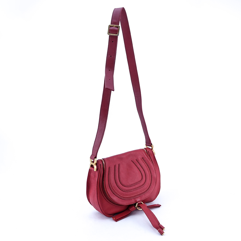 Chloe Grained Brique Leather Marcie Hobo Crossbody Bag.