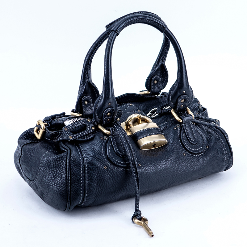 Chloe Black Grained Leather Paddington MM Handbag.