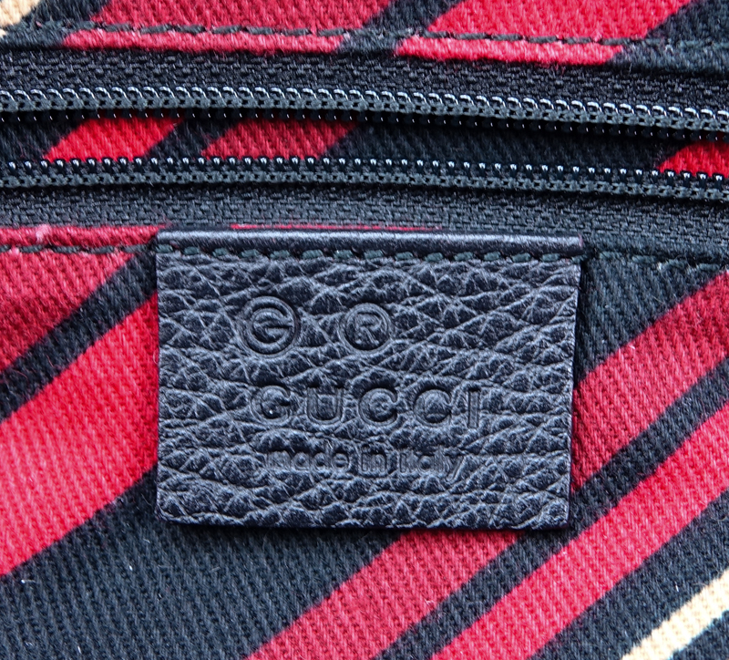 Gucci Black Monogram Nylon And Leather Signature Satchel Tote.