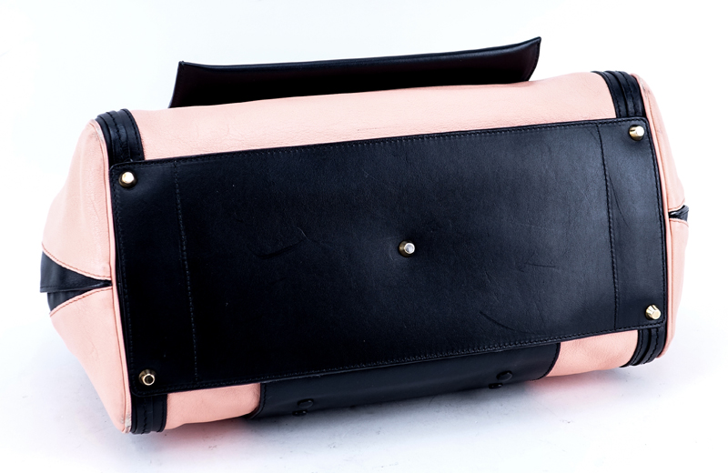 Chloe Peach Pink/Black Smooth Leather Alice MM Handbag.