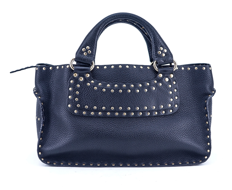 Celine Studded Black Grained Leather Boogie Handbag.