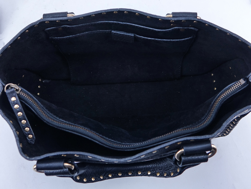 Celine Studded Black Grained Leather Boogie Handbag.