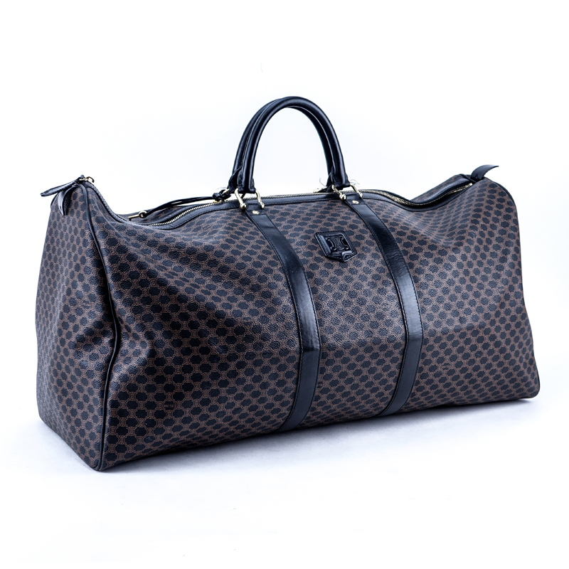 Celine Black Macadem Coated Canvas Boston Travel Bag.