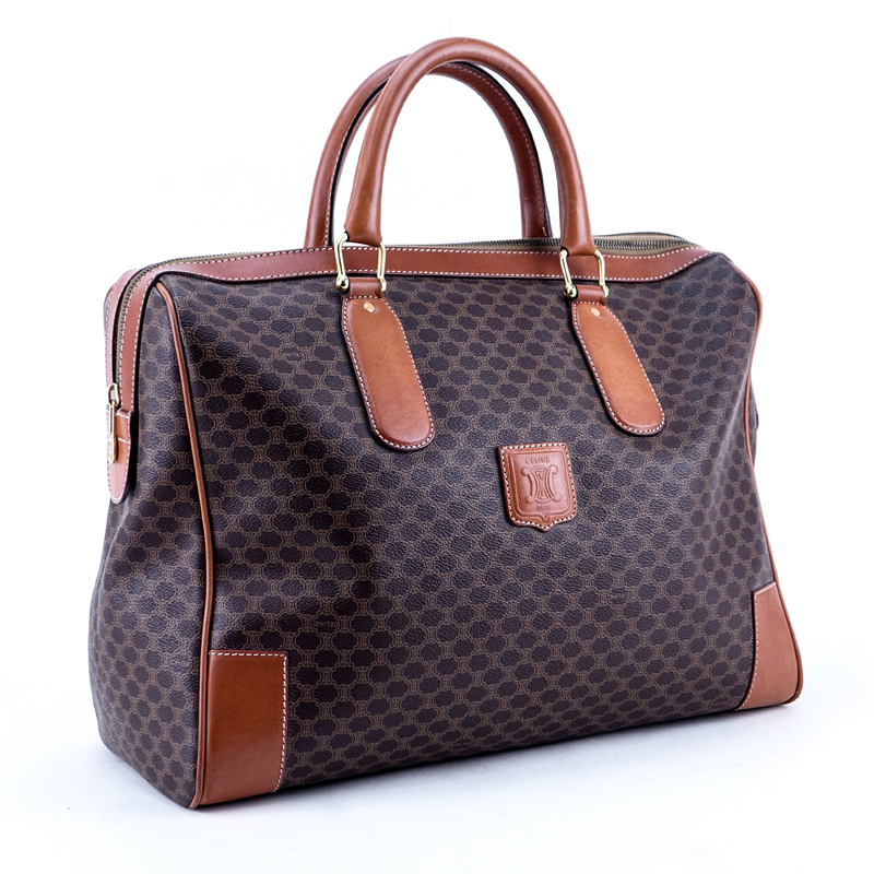 Celine Brown Macadem Coated Canvas Vintage Weekender PM.