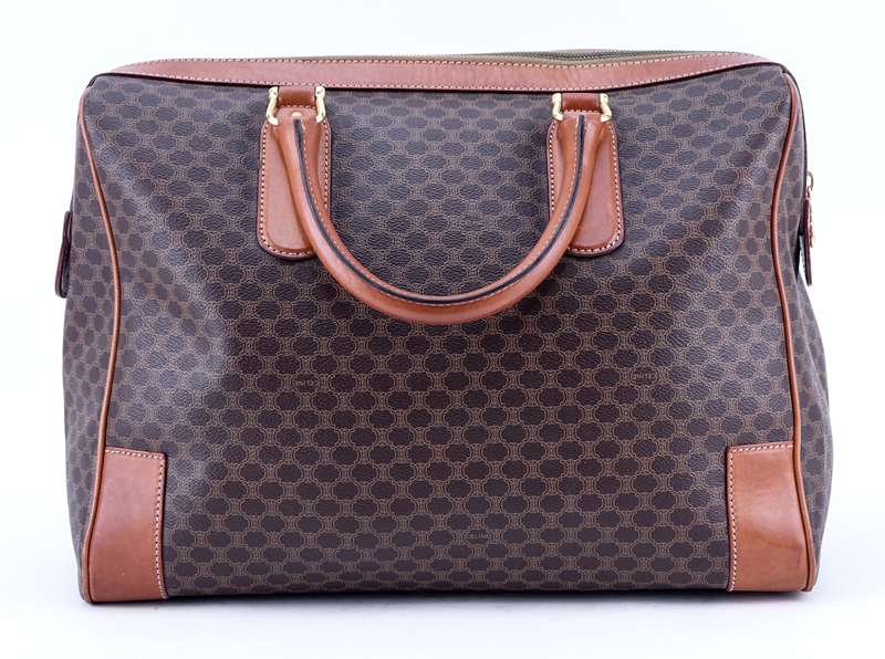 Celine Brown Macadem Coated Canvas Vintage Weekender PM.