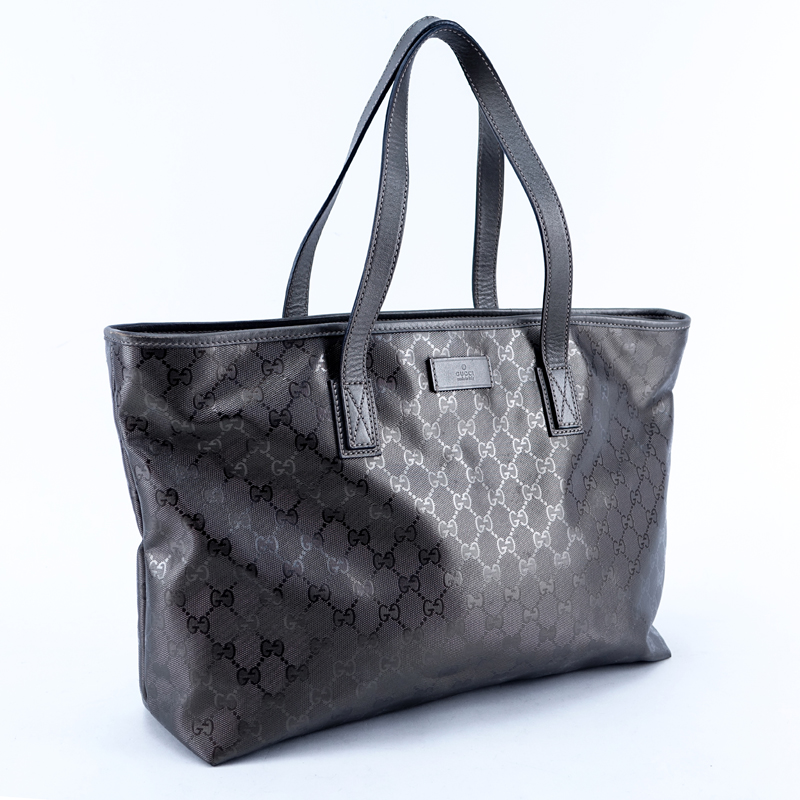 Gucci Metallic Bronze Patent Guccissima Canvas GM Tote. Silver tone hardware.