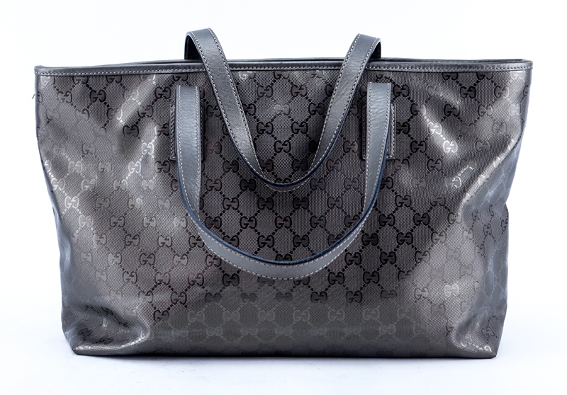 Gucci Metallic Bronze Patent Guccissima Canvas GM Tote. Silver tone hardware.