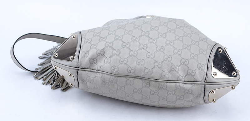 Gucci Beige Monogram Leather Indy Hobo Guccissima MM Bag.