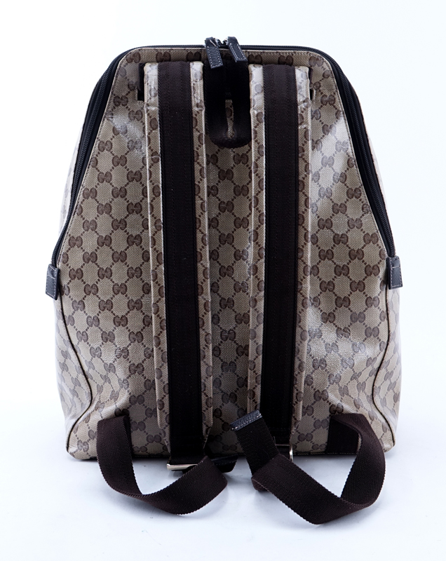 Gucci Beige Monogram Coated Canvas Travel Backpack.
