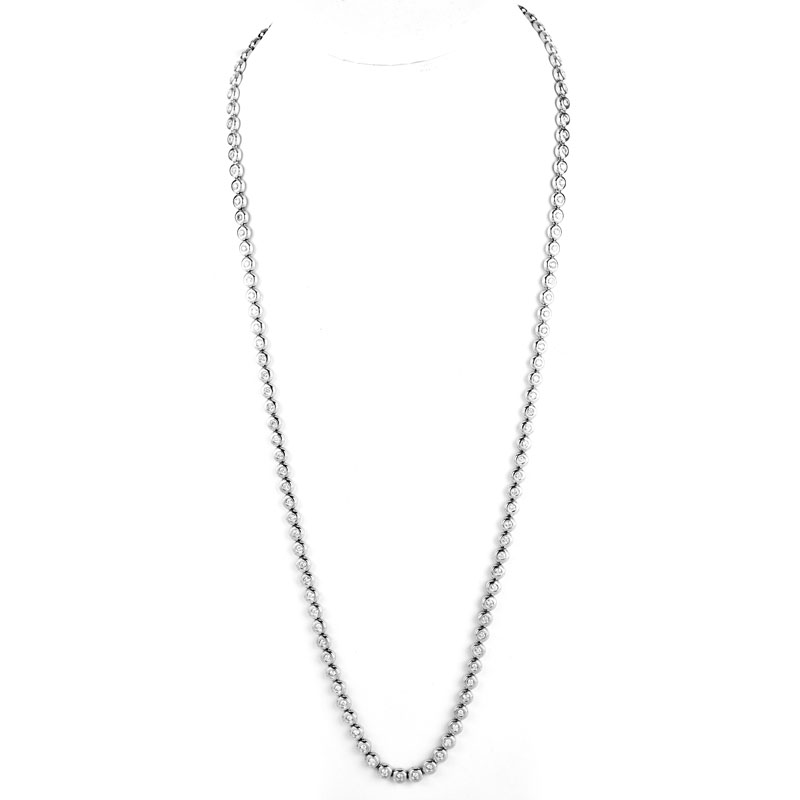 Approx. 15.60 Carat Bezel Set Round Brilliant Cut Diamond and 14 Karat White Gold 32-1/2" Long Tennis Necklace.