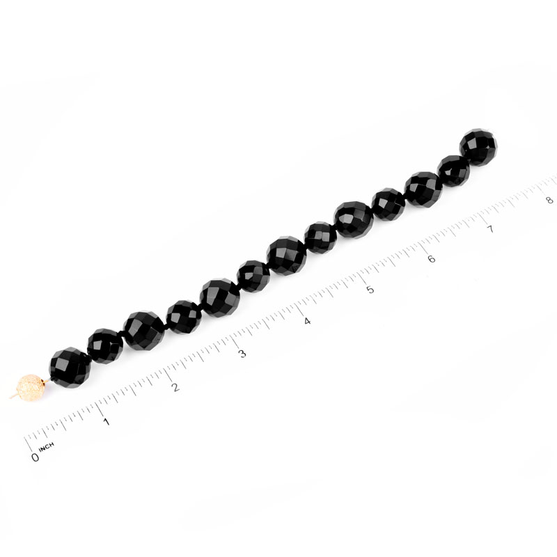 Vintage Faceted Black Onyx Bead Necklace and Bracelet Suite Each with 14 Karat Yellow Gold Clasp.