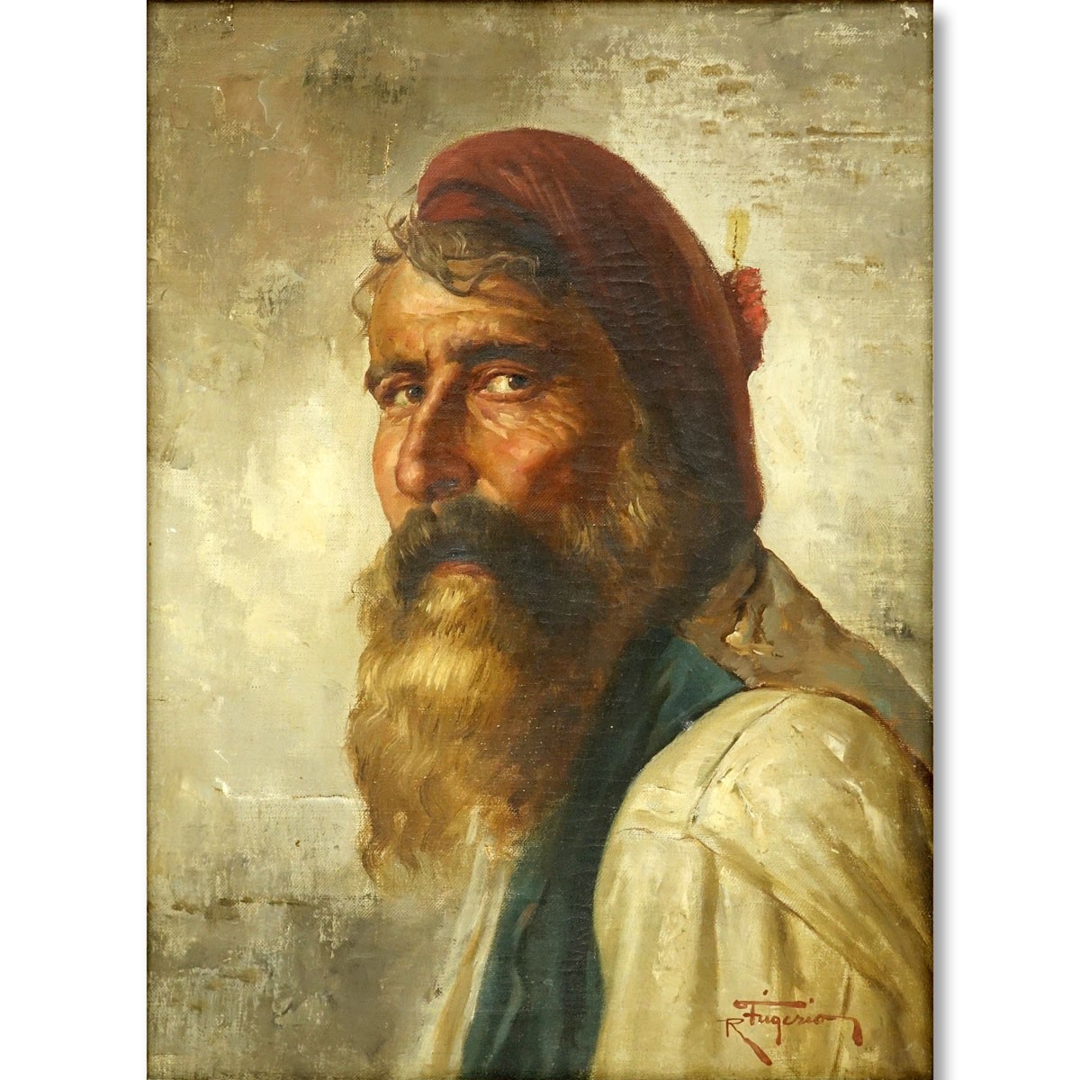 Raffaele Frigerio, Italian (1875 - 1948) Oil on canvas "Portrait Of A Fisherman". Signed lower right.