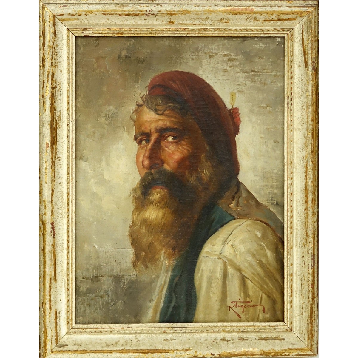 Raffaele Frigerio, Italian (1875 - 1948) Oil on canvas "Portrait Of A Fisherman". Signed lower right.