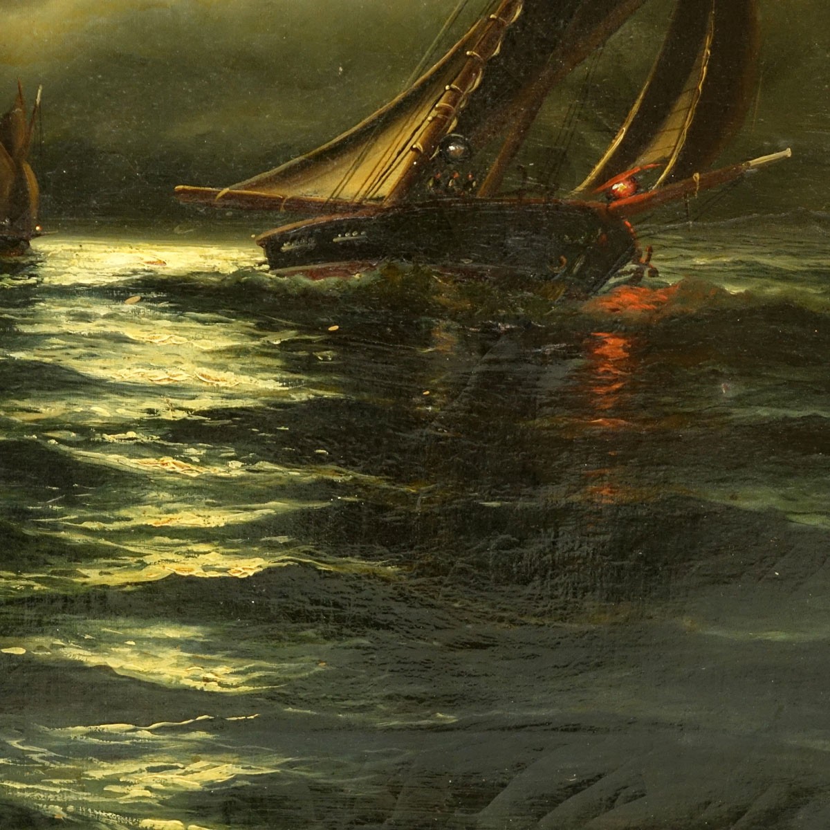 Richard De Ribcowsky, Bulgarian/American (1880 - 1936) Oil on canvas "Moonlight Sail". Signed lower right.