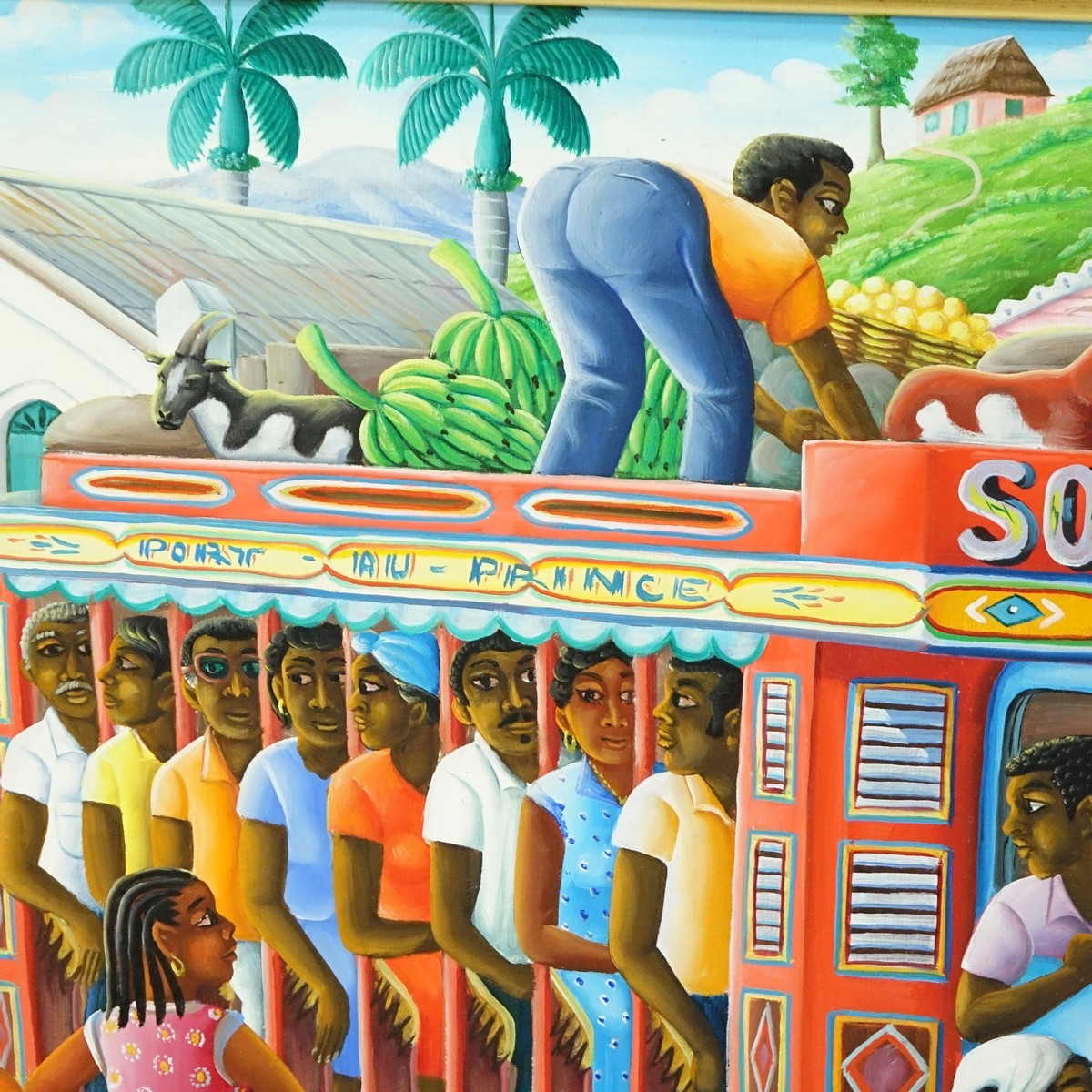 Andre Normil, Haitian (born 1934) Oil on Canvas, Busy Street Scene, Signed Lower Right. Artist information attached en verso.