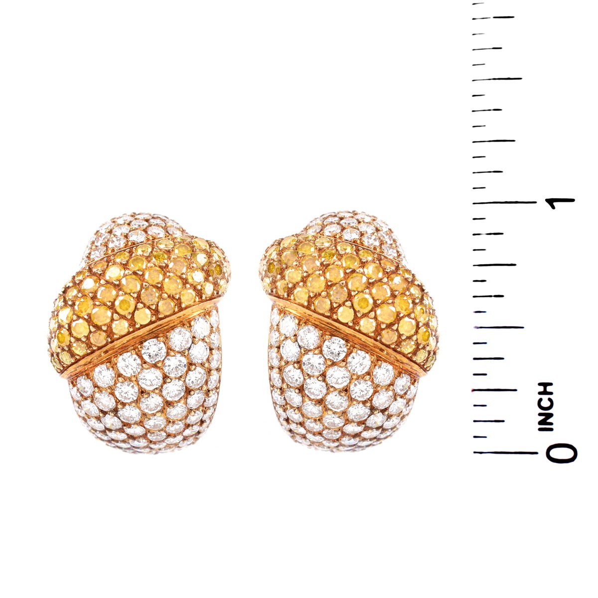 Approx. 9.0 Carat Pave Set Round Brilliant Cut Fancy Yellow and White Diamond and 18 Karat Yellow Gold Earrings.