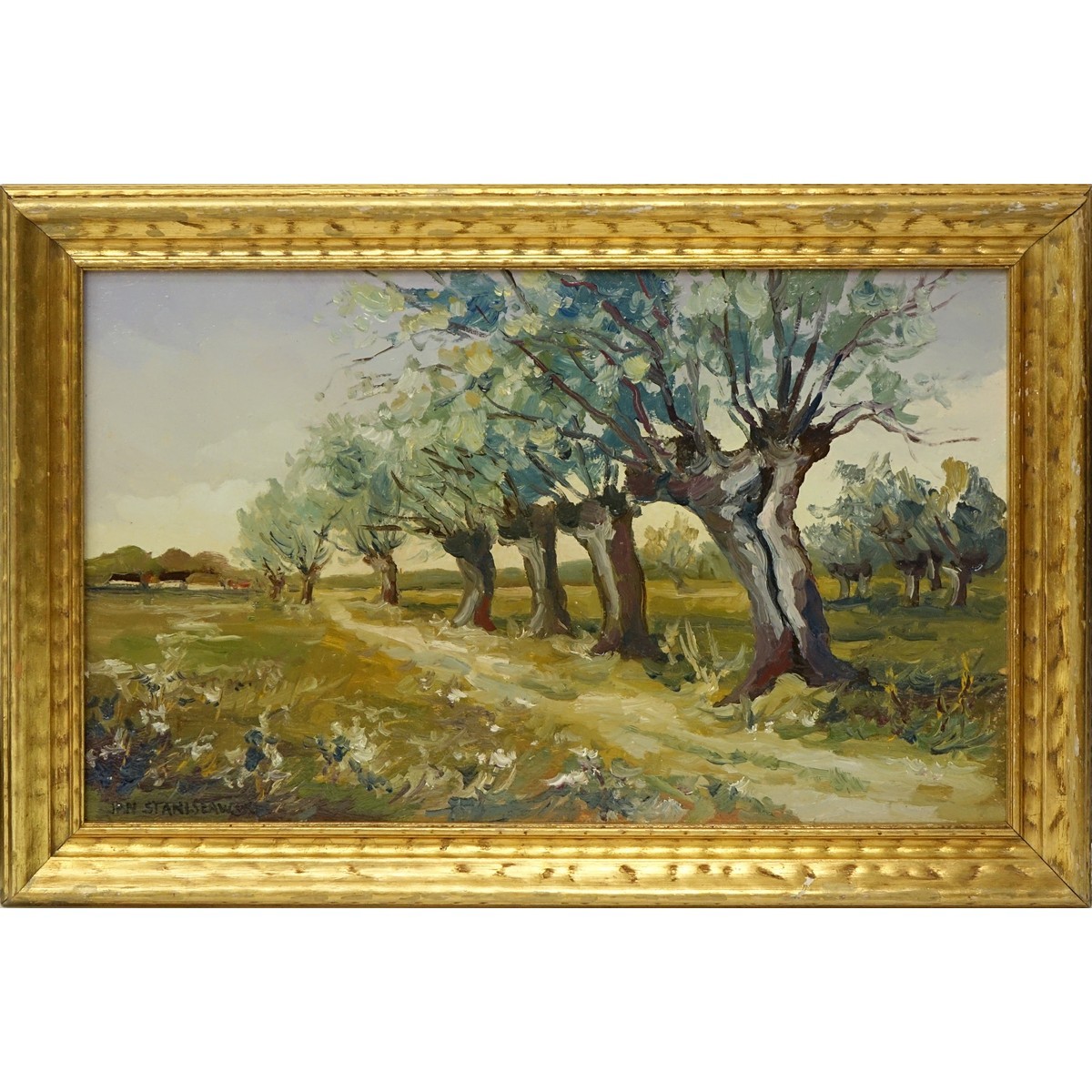 Attributed to: Jan Stanislawski, Polish (1860 - 1907) Oil on board "Landscape With Trees"  Signed lower left. Good condition.