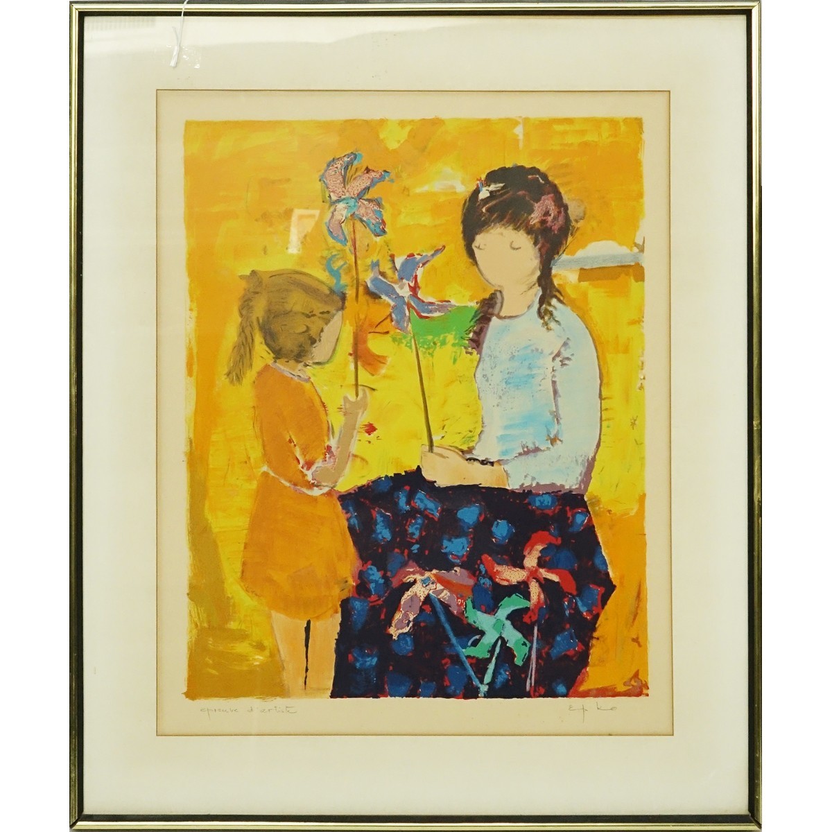 Willering Epko, French (born 1928) Color lithograph "Marchande de Jouets" Signed, "Epreuve D'Artiste" in pencil. Toning from age.