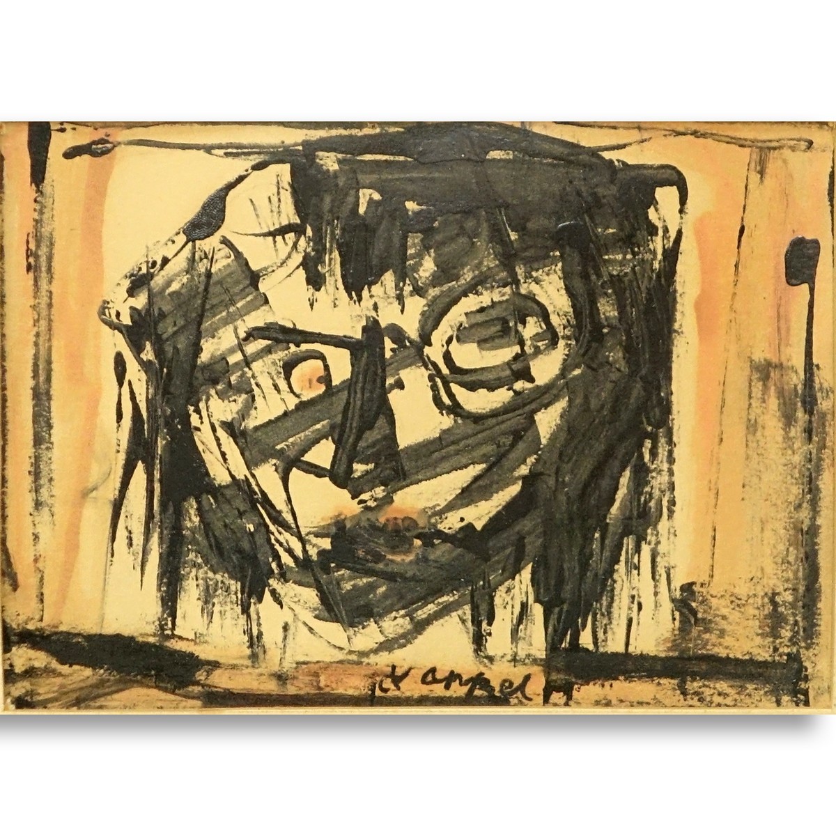 Karel Christiaan Appel, American (1921 - 2006) Ink and watercolor on paper "Head" Signed Lower center. Possibly 1950.