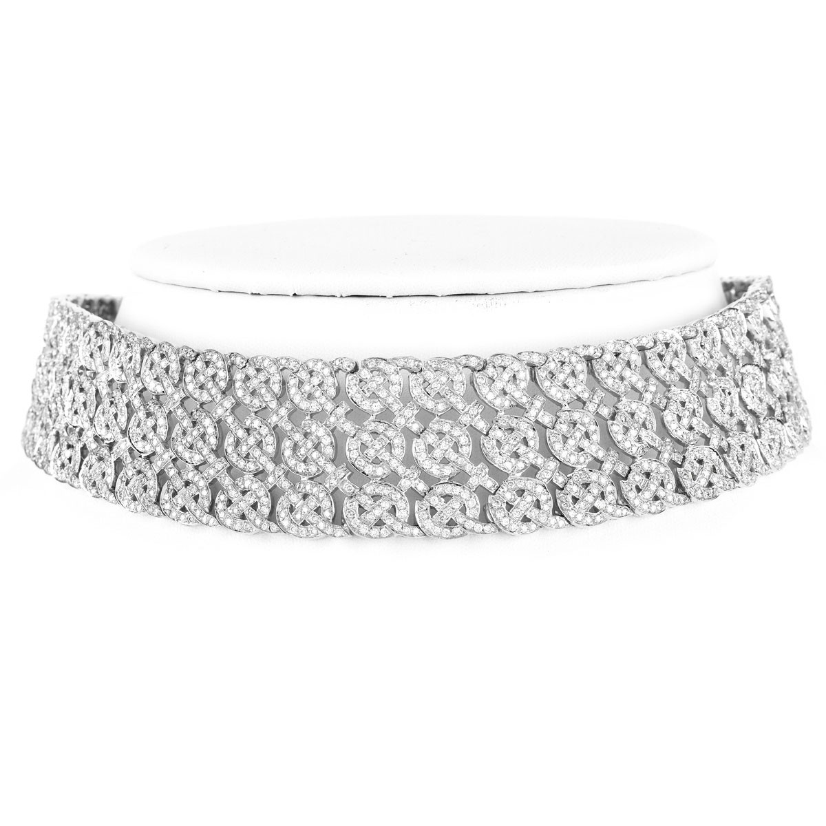 Fine Quality Approx. 22.0 Carat Pave Set Round Brilliant Cut Diamond and 18 Karat White Gold Choker Necklace.