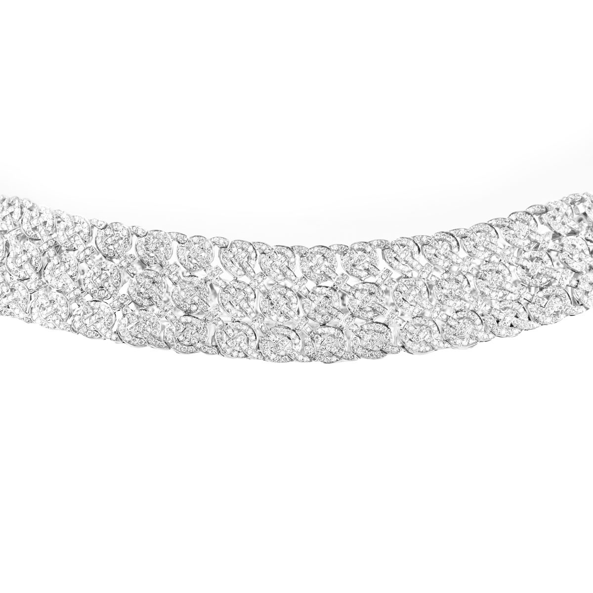 Fine Quality Approx. 22.0 Carat Pave Set Round Brilliant Cut Diamond and 18 Karat White Gold Choker Necklace.