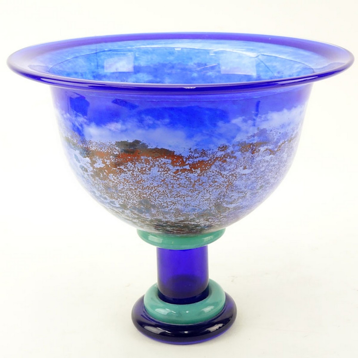 Large Kosta Boda Art Glass Compote by Kjell Engman. Signed and original sticker label attached.