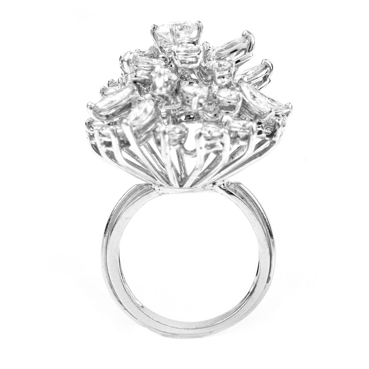 Vintage Approx. 5.0 Carat Marquise and Round Brilliant Cut Diamond and Platinum Cluster Ring.