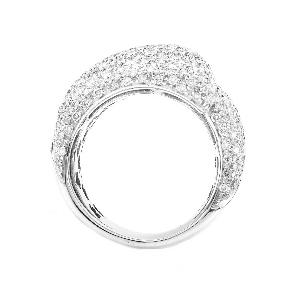 Contemporary Approx. 3.50 Carat Pave Set Round Brilliant Cut Diamond and 18 Karat White Gold Dinner Ring.