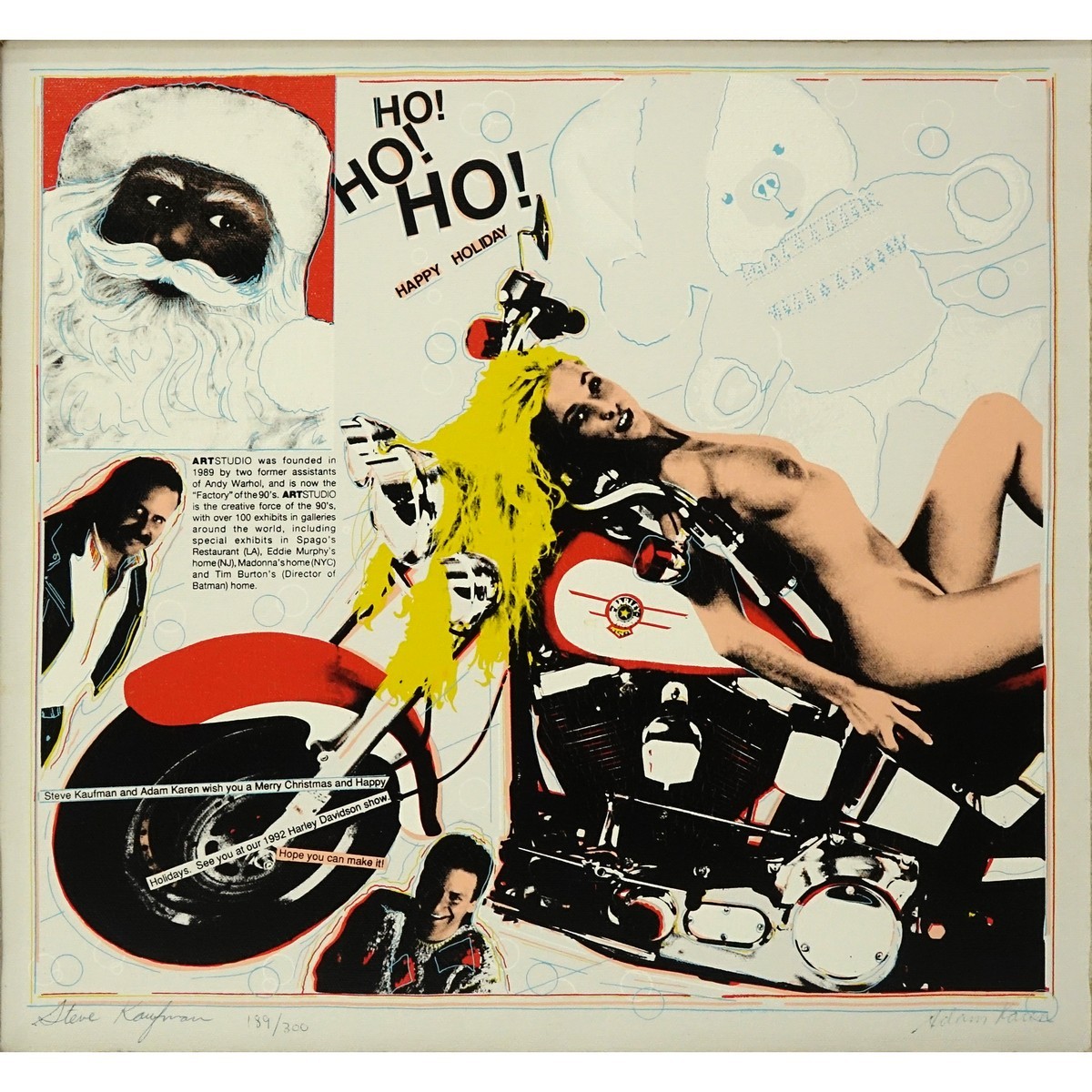 Steve Kaufman and Adam Karen, American (20th C) Print on Canvas, Ho Ho Ho, Signed and Numbered 189/300 in Ink on Lower Margin. Copy of the Art Studio New York documents included.