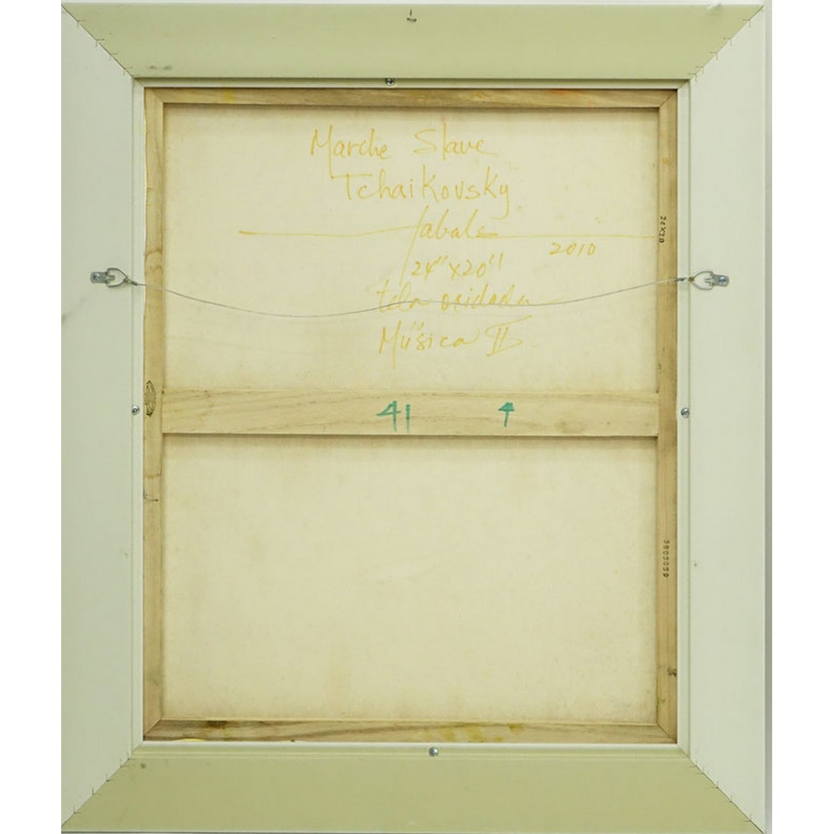 Eric Tabales, Puerto Rican (20th C.) Oxide on Canvas "Marche Slave, Tchaikovsky", Artist Inscribed en Verso. Good condition.