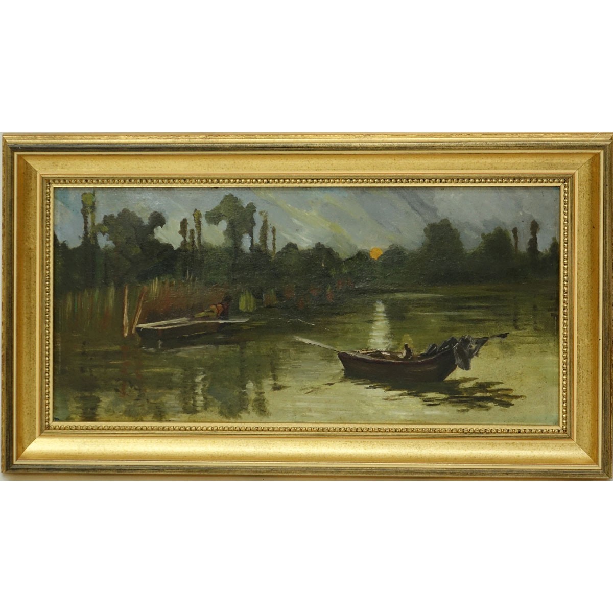 19/20th Century Egyptian School Oil on Board, Paddle Boat in Open Water, Unsigned. Some spotting, small scuffs line.