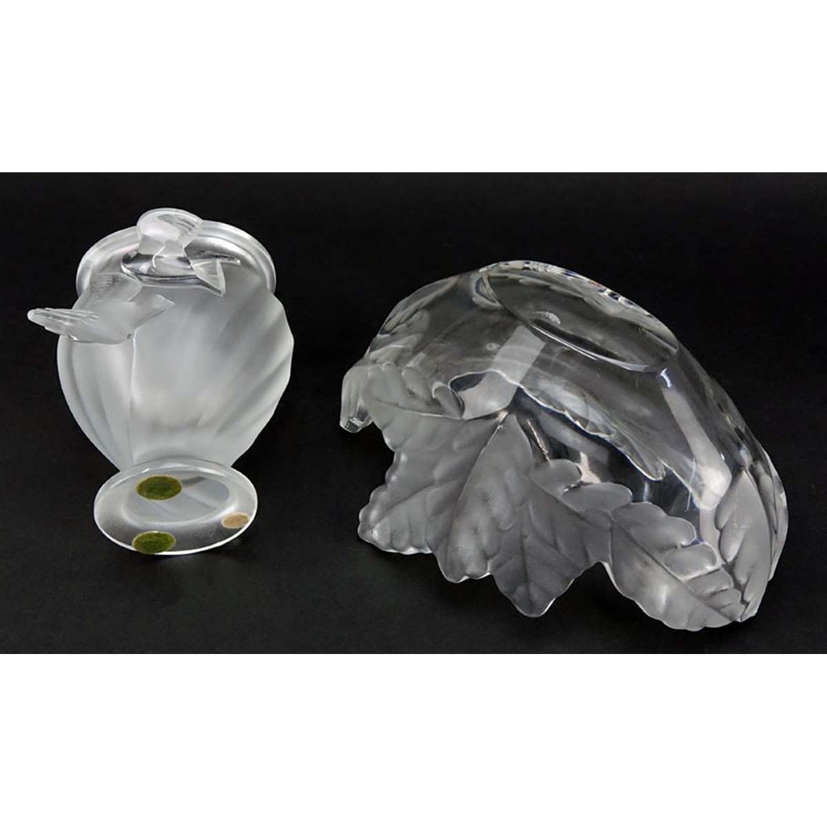 Grouping of Two (2): Lalique Compiegne Crystal Bowl, Lalique Crystal Dove Crystal Vase. Each signed appropriately.