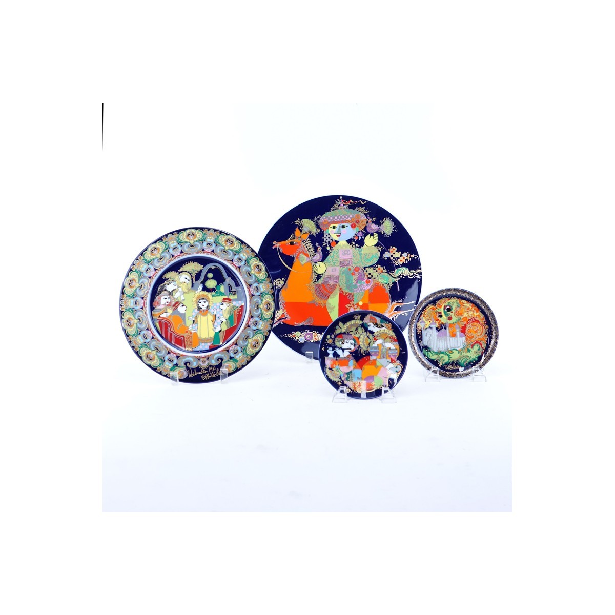 Grouping of Four (4) Rosen Thal Bjorn Winblad Cobalt and Gilt Porcelain Plates and Chargers. Each appropriately signed and titled en verso.