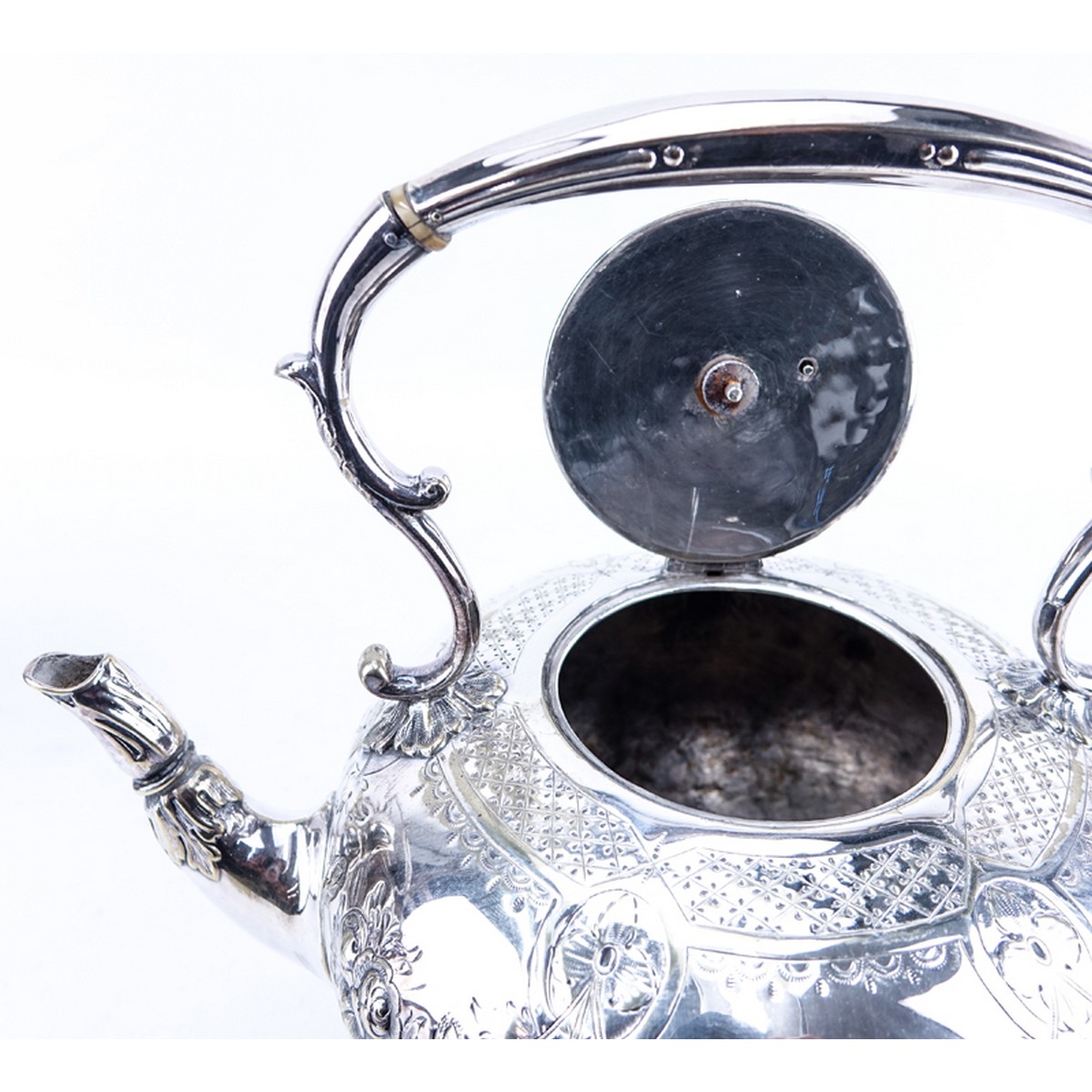 Grouping of Two (2): Philip Ashbury & Sons Sheffield Silver Plate Tea Pot, English Silver Plate Tea Pot with Warming Stand. Each marked on base, English tea pot has hallmarks to base.