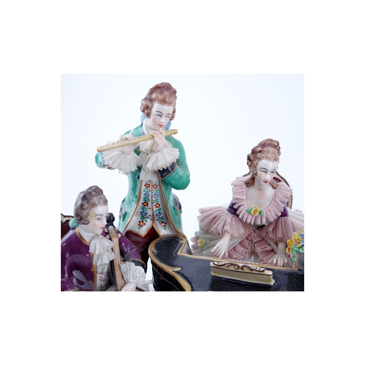 Large Dresden Porcelain Figural Musical Group. Signed.