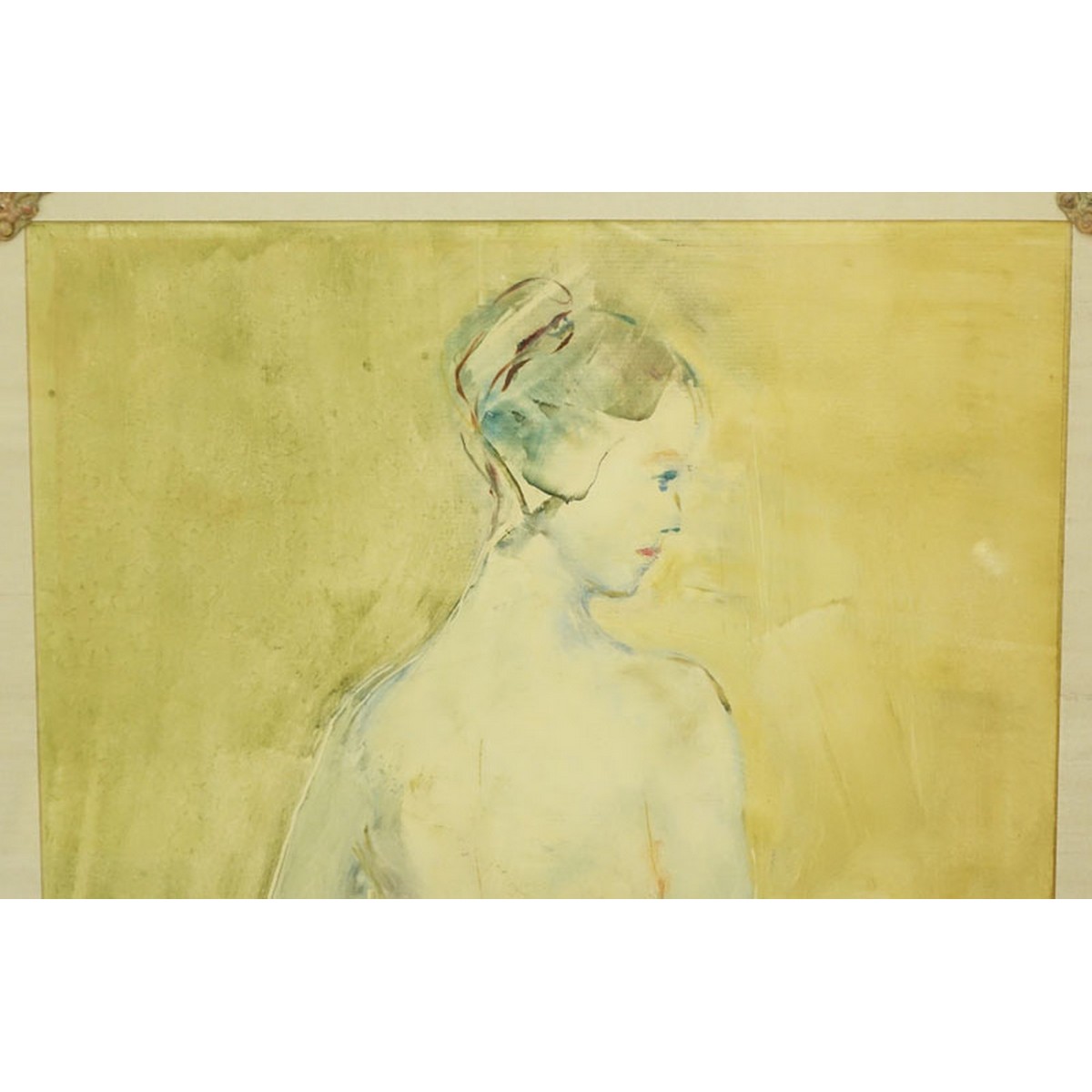 Large Modern Watercolor on Paper, Nude in Interior Scene, Unsigned. Good condition.