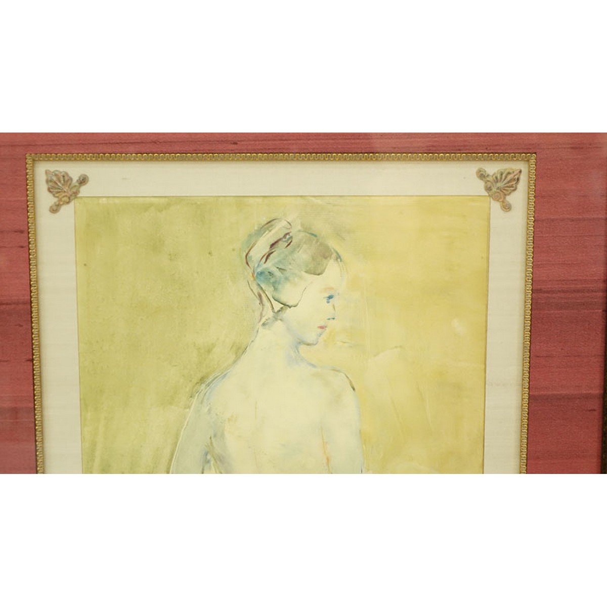 Large Modern Watercolor on Paper, Nude in Interior Scene, Unsigned. Good condition.