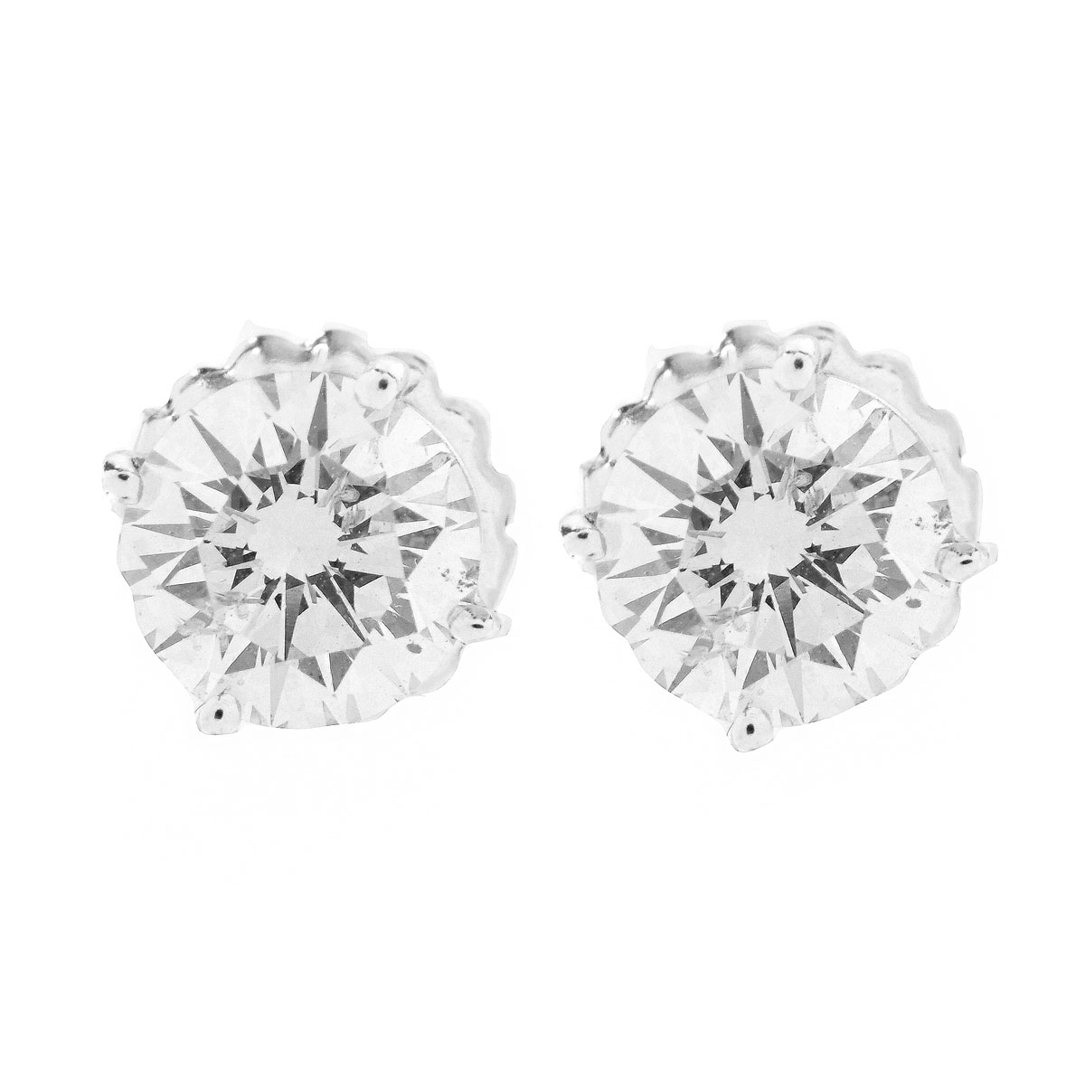 Approx. 3.52 Carat TW Round Brilliant Cut Diamond and 14 Karat White Gold Ear Stud.