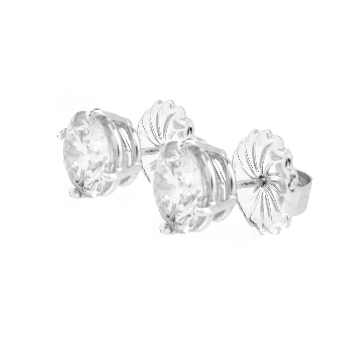 Approx. 3.52 Carat TW Round Brilliant Cut Diamond and 14 Karat White Gold Ear Stud.