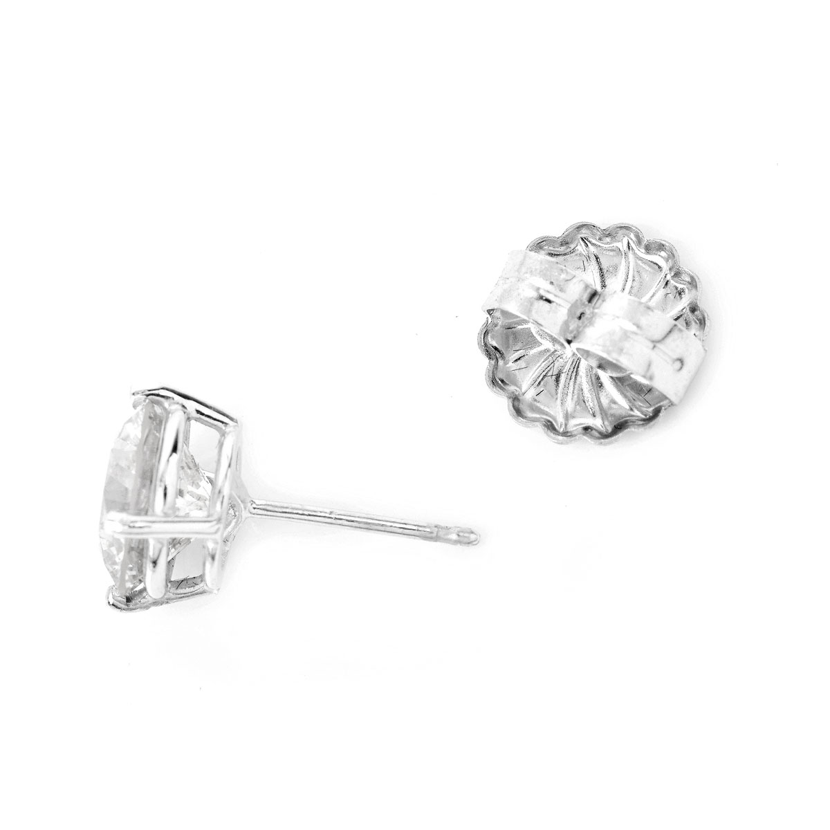 Approx. 3.52 Carat TW Round Brilliant Cut Diamond and 14 Karat White Gold Ear Stud.