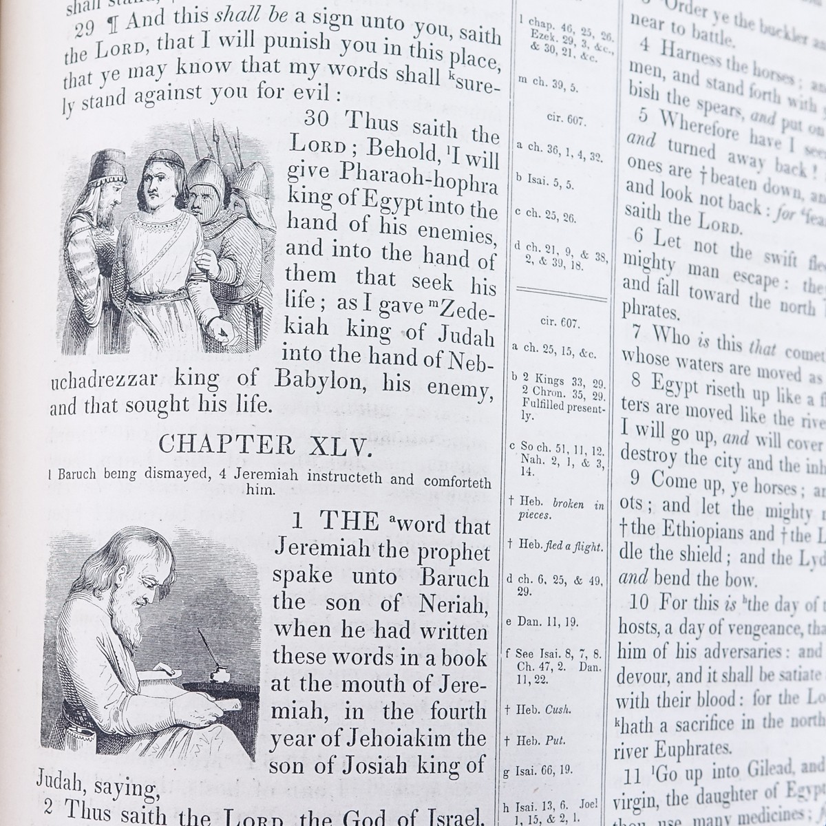 Harper and Brothers, Publishers, New York, 1846, Large Leather Bound Illuminated Bible. Includes the Old and New Testaments, and the Apocrypha, with the number of their chapters.