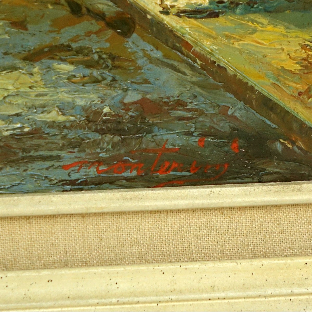 Monterini (20th C) Oil on Board, Street Scene, Signed Lower Right. Good condition.