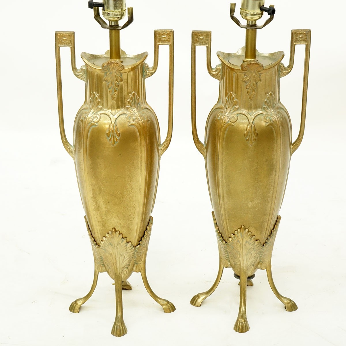 Pair of Art Nouveau Style Gilt Brass Lamps. Good condition.