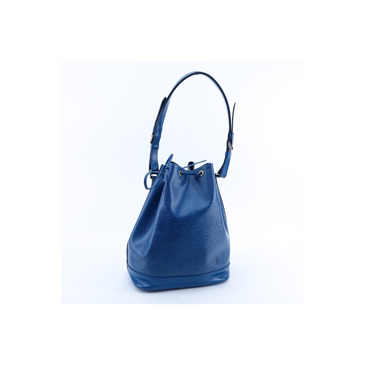 Louis Vuitton Blue Epi Leather Noe GM Bag. Golden brass hardware, black suede interior.