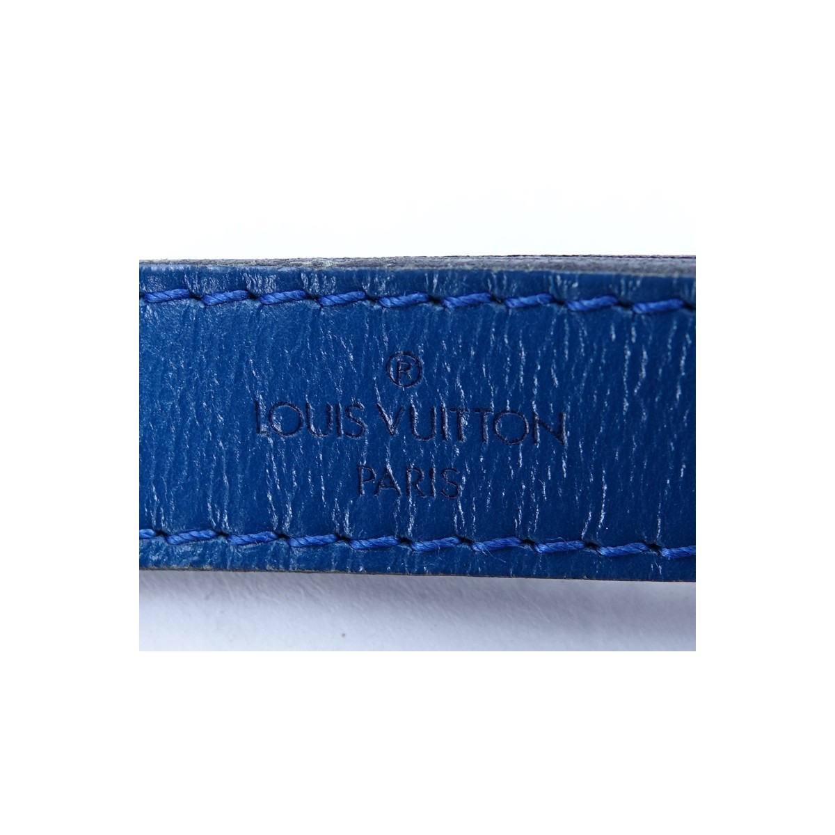 Louis Vuitton Blue Epi Leather Noe GM Bag. Golden brass hardware, black suede interior.