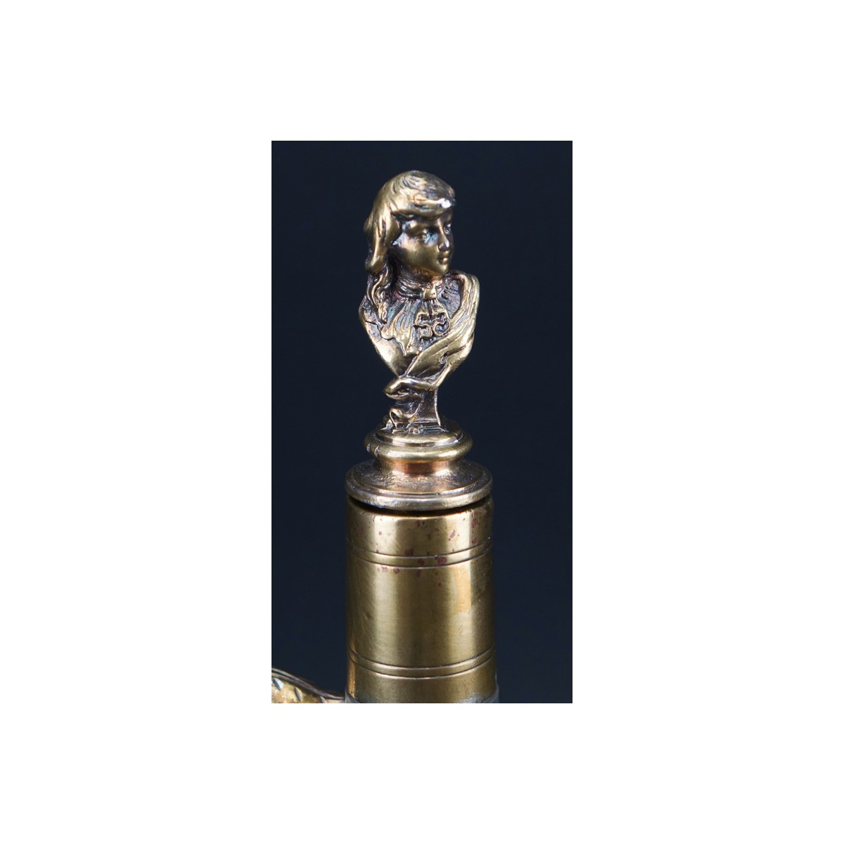 Antique Art Nouveau WMF Vermeil Silver and Glass Figural Cruet Bottle. Signed throughout, monogrammed to top.