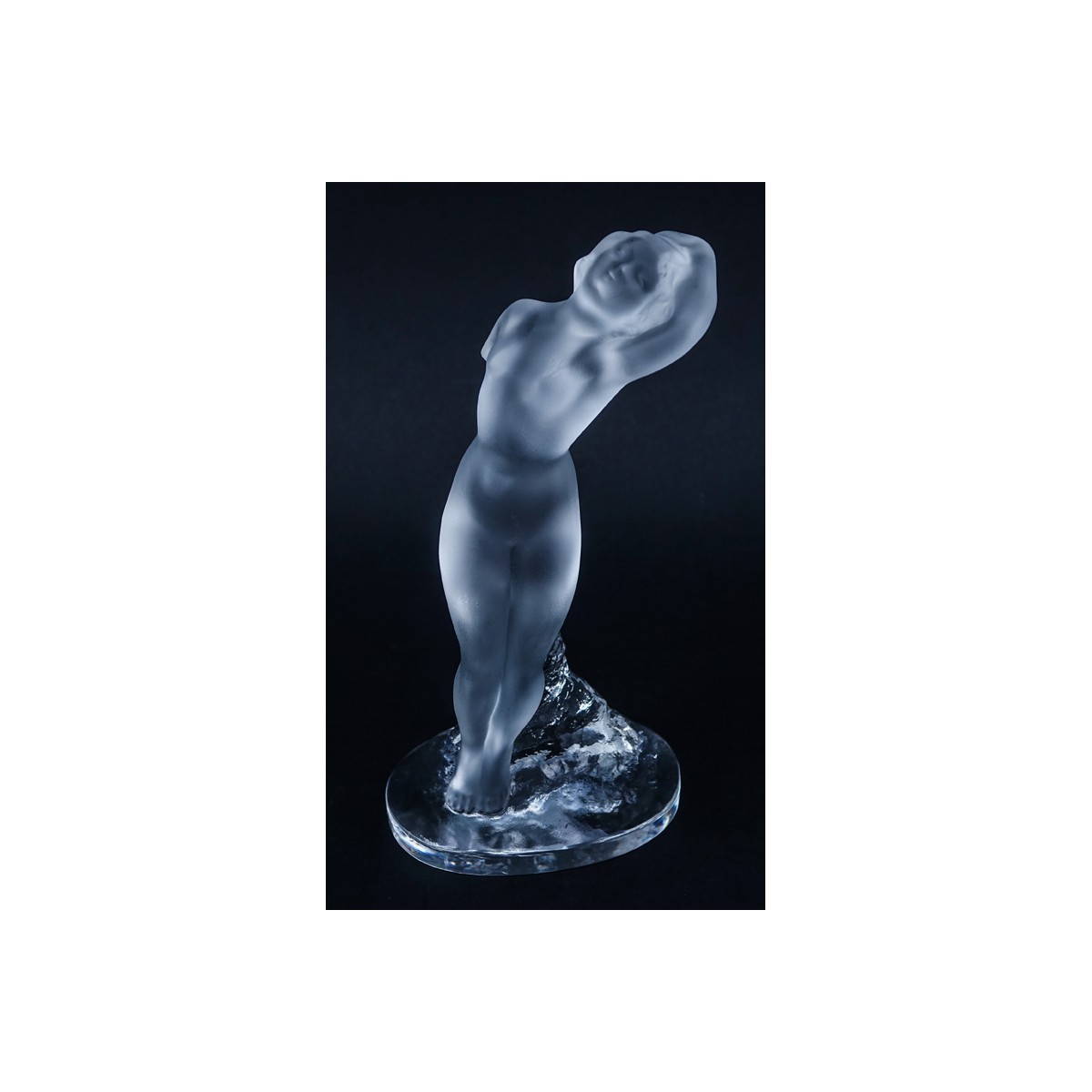 Group of Three (3): Lalique Nude Figurine, Zsolnay Eosin Tulip Pottery Candlestick, and Cameo Glass Vase. All signed appropriately.