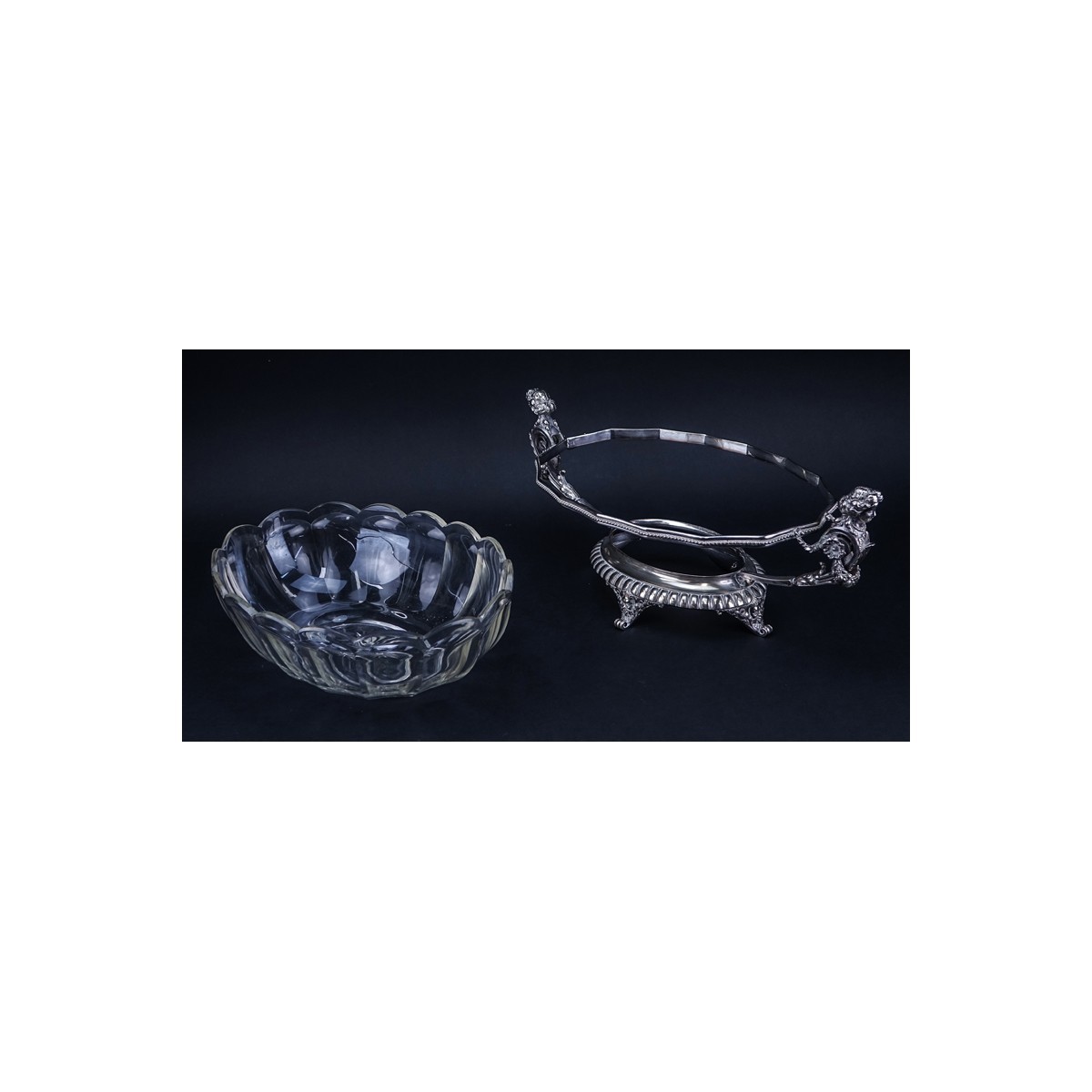 Antique Art Krupp Berndorf Art Nouveau Style Figural Centerpiece with Associated Glass Insert. Stamped.