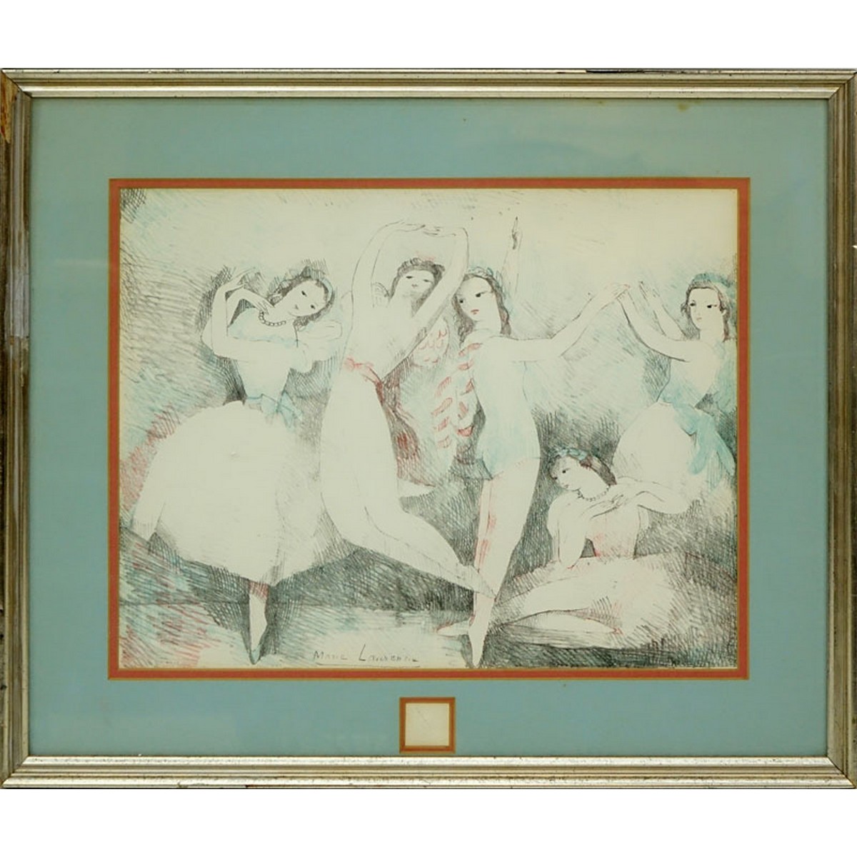 Marie Laurencin, French (1883-1956) Lithograph in Color, Les Fete de la Danse, Signed in the Plate. Nusse Louvre Chalcography mark lower center, remnant of Morgans Art label en verso.